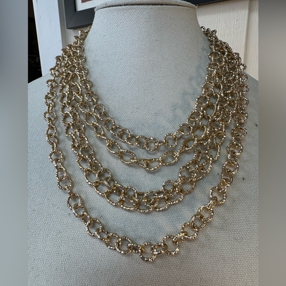 Classic circle chain multi strand goldtone necklace - Picture 1 of 5